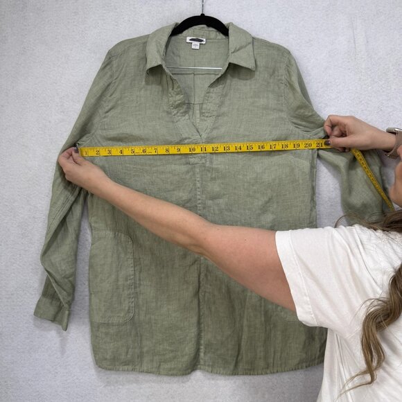 J jill Linen Tunic Shirt Womens Medium Sage Green Popover Long Sleeve Roll tab - Picture 4 of 11